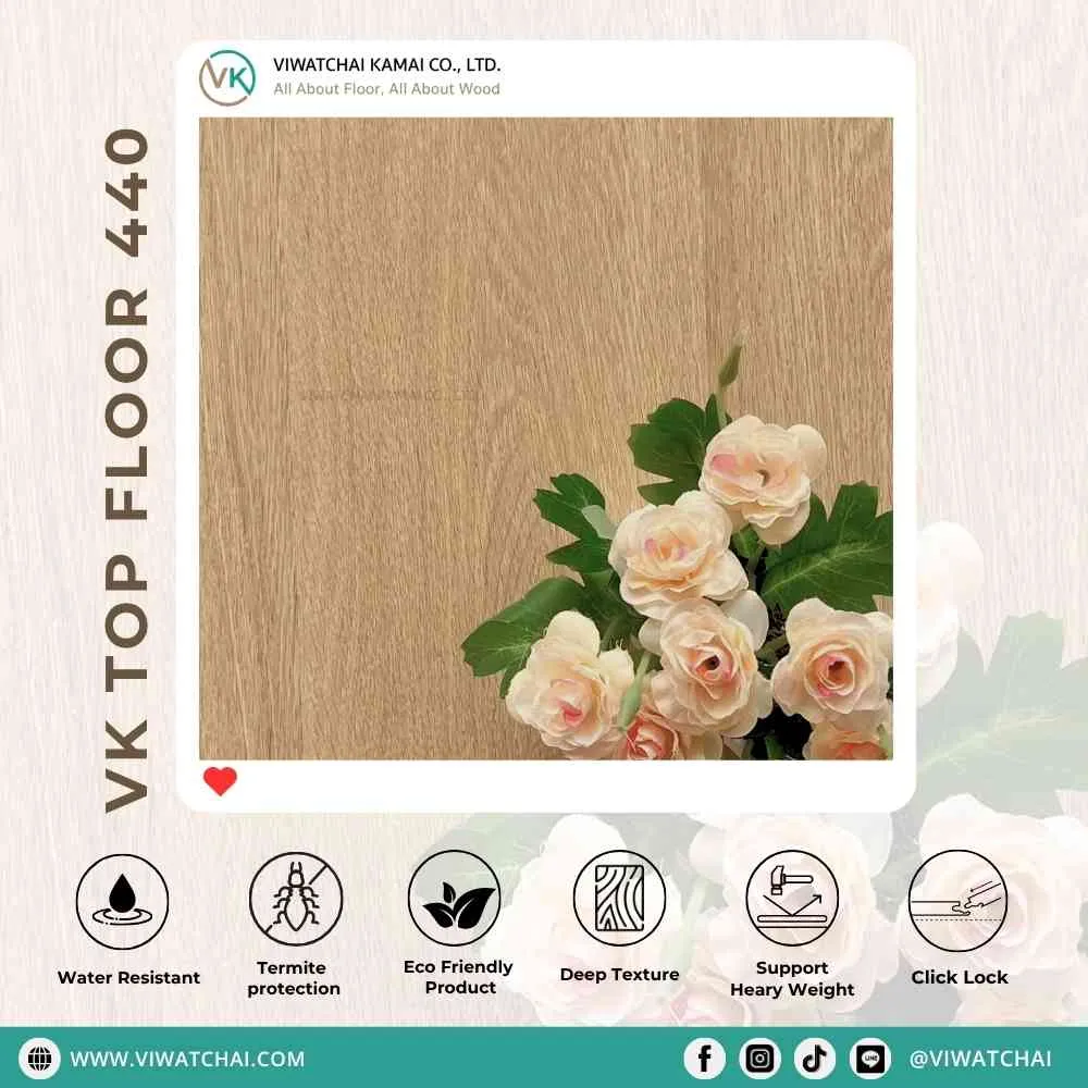 สี กระเบื้องยาง SPC VK Top Floor (440 NT) ลายไม้ธรรมชาติ สำหรับปูพื้นภายในบ้าน
