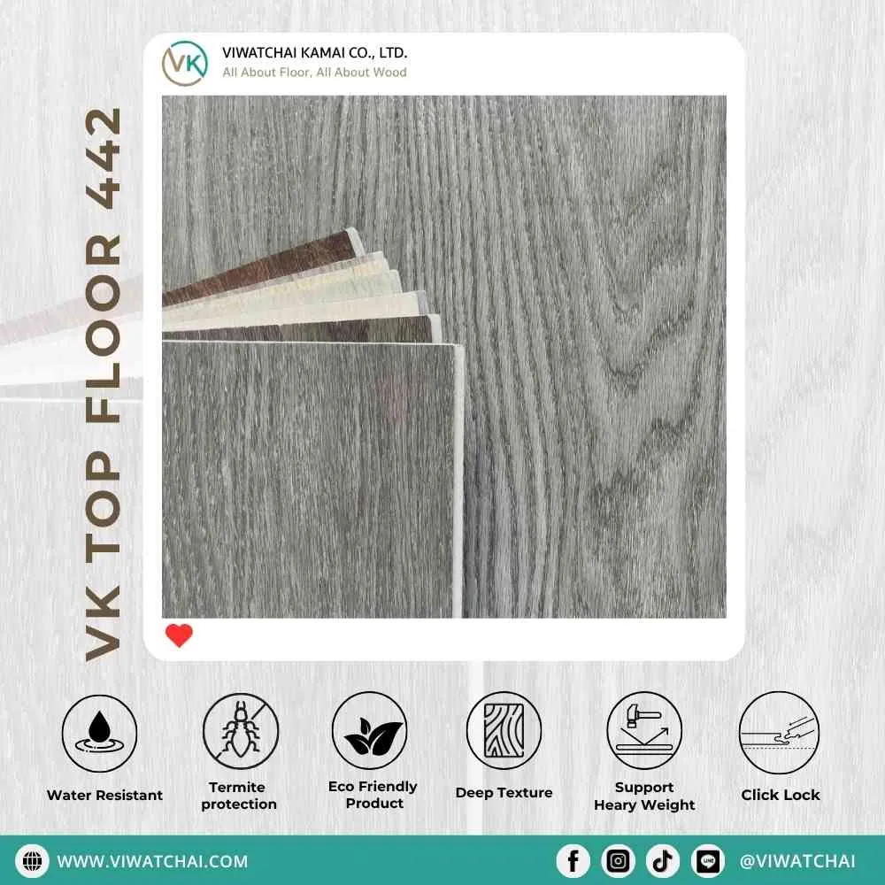 สี กระเบื้องยาง SPC VK Top Floor (442) ลายไม้ธรรมชาติ สำหรับปูพื้นภายใน