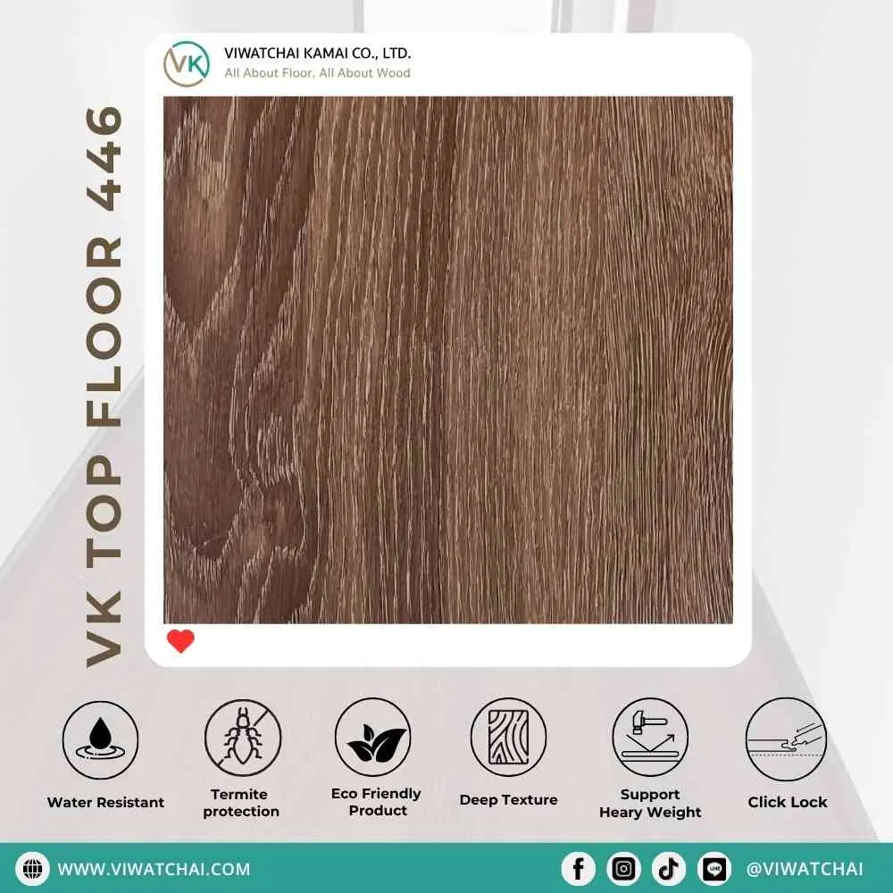 สี กระเบื้องยาง SPC VK Top Floor (446) ลายไม้ธรรมชาติ สำหรับปูพื้นภายใน
