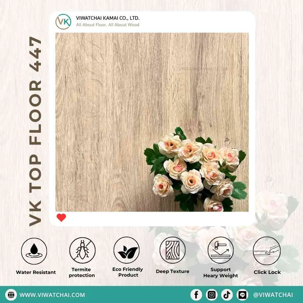 สี กระเบื้องยาง SPC VK Top Floor (447) ลายไม้ธรรมชาติ สำหรับปูพื้นภายใน