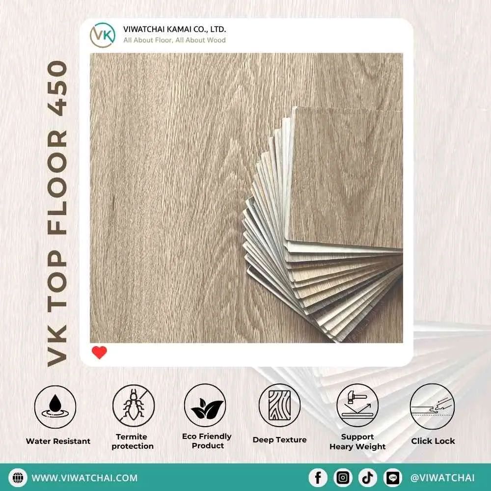 สี กระเบื้องยาง SPC VK Top Floor (450) ลายไม้ธรรมชาติ สำหรับปูพื้นภายใน