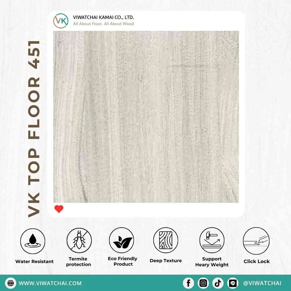 สี กระเบื้องยาง SPC VK Top Floor (451) ลายไม้ธรรมชาติ สำหรับปูพื้นภายใน