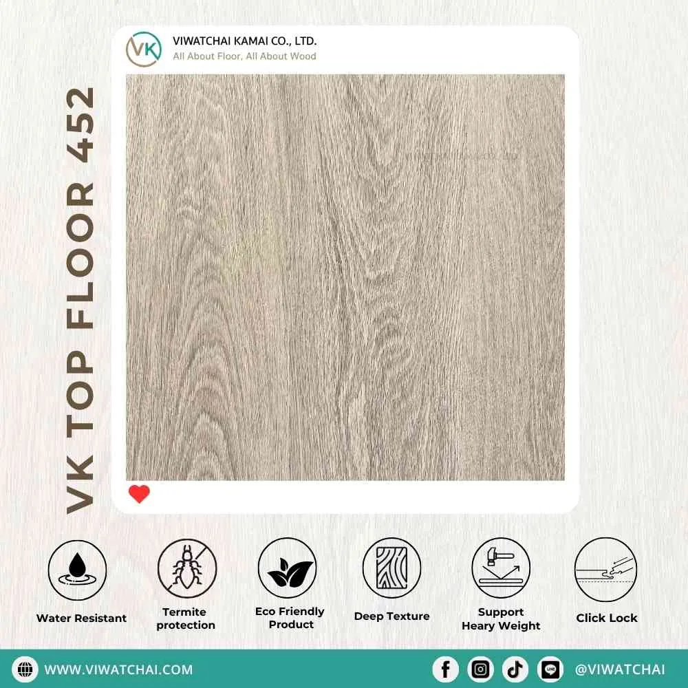 สี กระเบื้องยาง SPC VK Top Floor (452) ลายไม้ธรรมชาติ สำหรับปูพื้นภายใน
