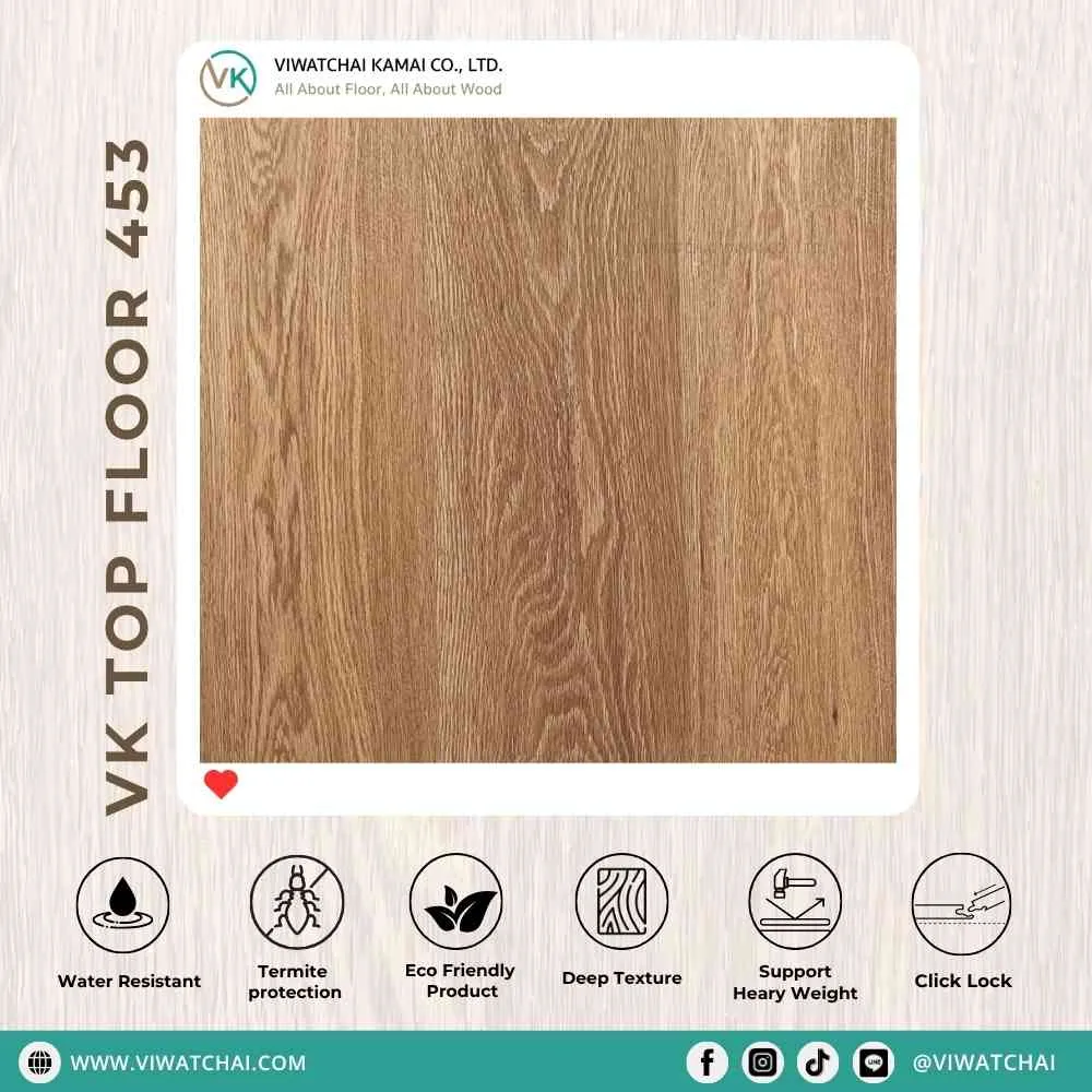 สี กระเบื้องยาง SPC VK Top Floor (453) ลายไม้ธรรมชาติ สำหรับปูพื้นภายใน