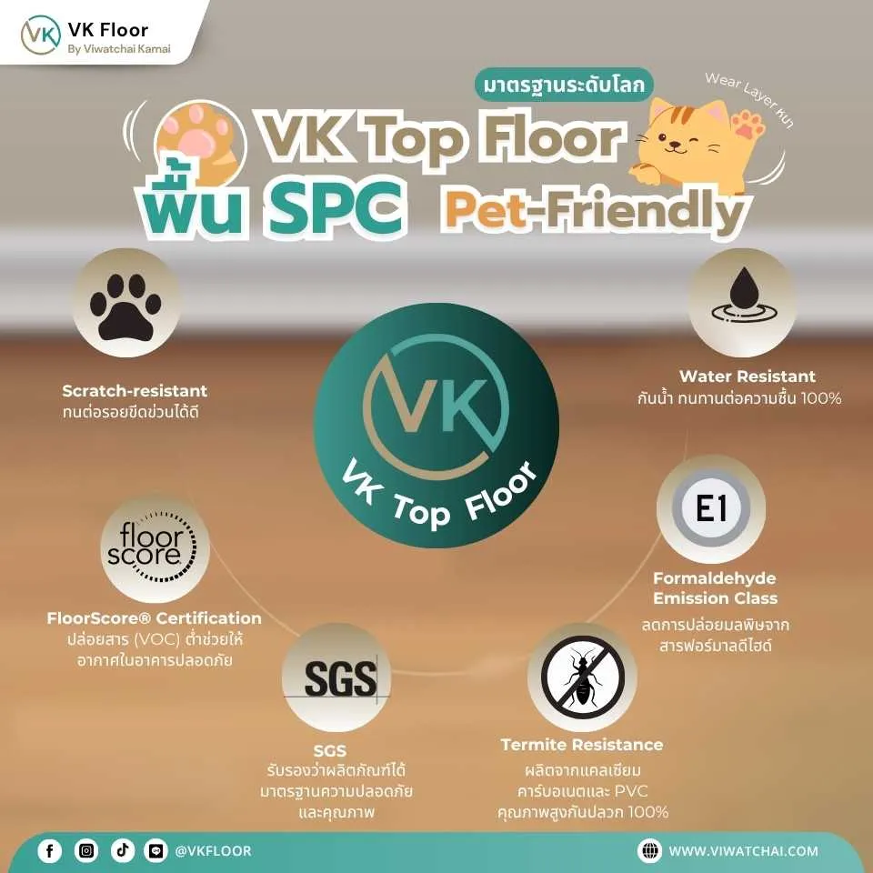 กระเบื้องยาง SPC VK TOP Floor พื้นไม้คุณภาพสูง ทนชื้น แข็งแรง มาตรฐานระดับสากล