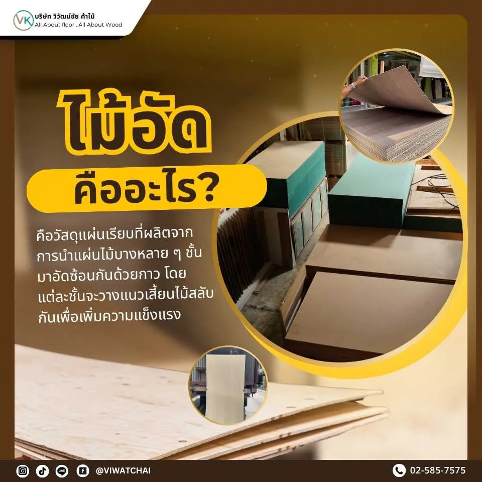 แผ่นไม้อัดตัวอย่างพร้อมคำอธิบายว่าไม้อัดคืออะไร โครงสร้าง และการใช้งาน