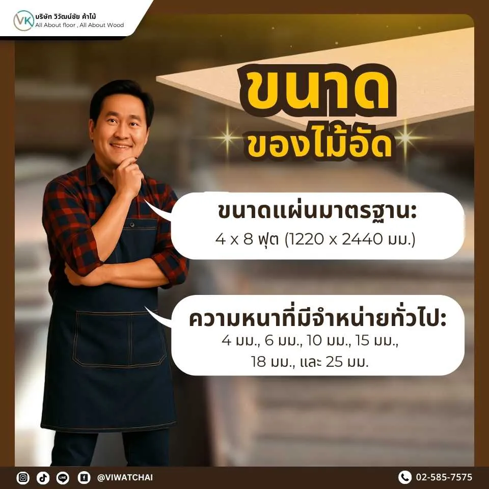 ตารางขนาดและความหนาของไม้อัดแต่ละประเภท เหมาะกับการใช้งานหลากหลายรูปแบบ