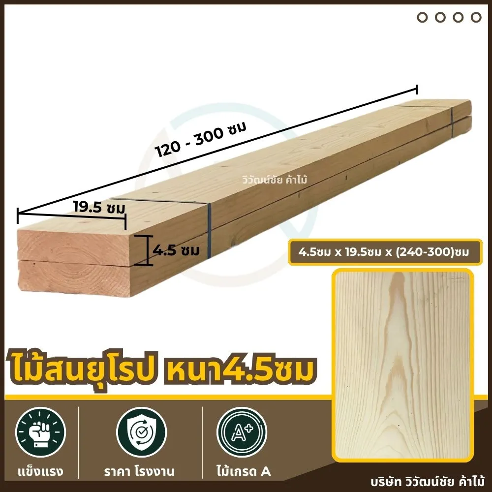 ไม้สนยุโรปขนาดใหญ่ 4.5x19.5 ซม.