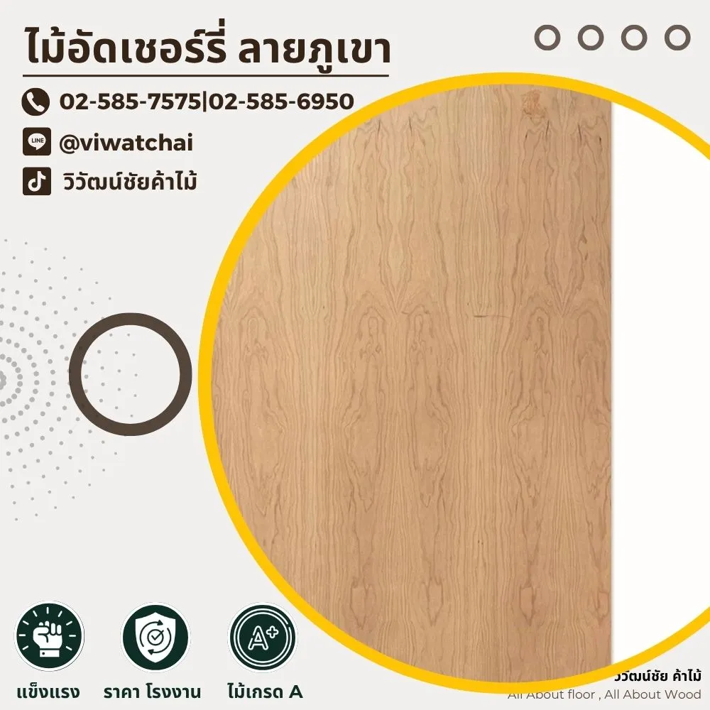 ไม้อัดเชอร์รี่ลายภูเขา ลายไม้คลื่นเด่นชัด สีสว่างธรรมชาติ