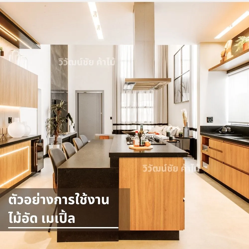 ชุดครัวโมเดิร์นบิวต์อิน ใช้ไม้เมเปิ้ลตัดกับสีเข้ม