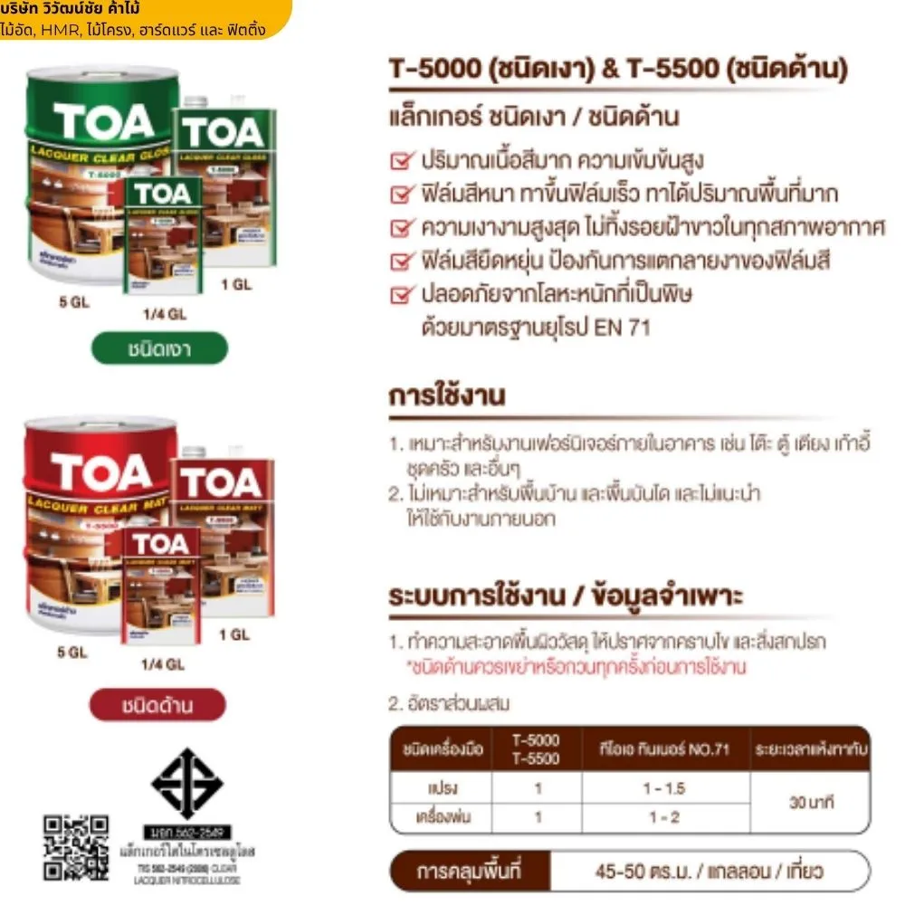 คุณสมบัติแล็กเกอร์ TOA T-5000 และ T-5500