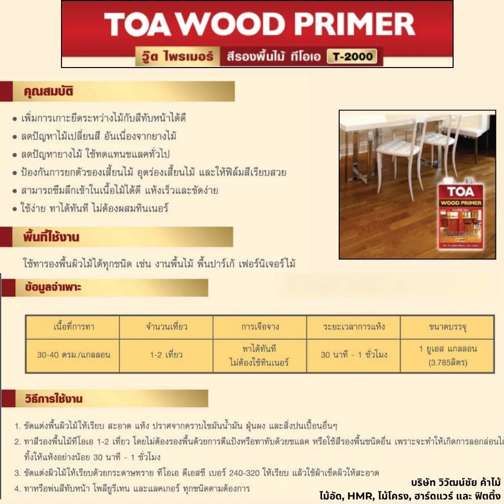 รายละเอียด TOA Wood Primer T-2000