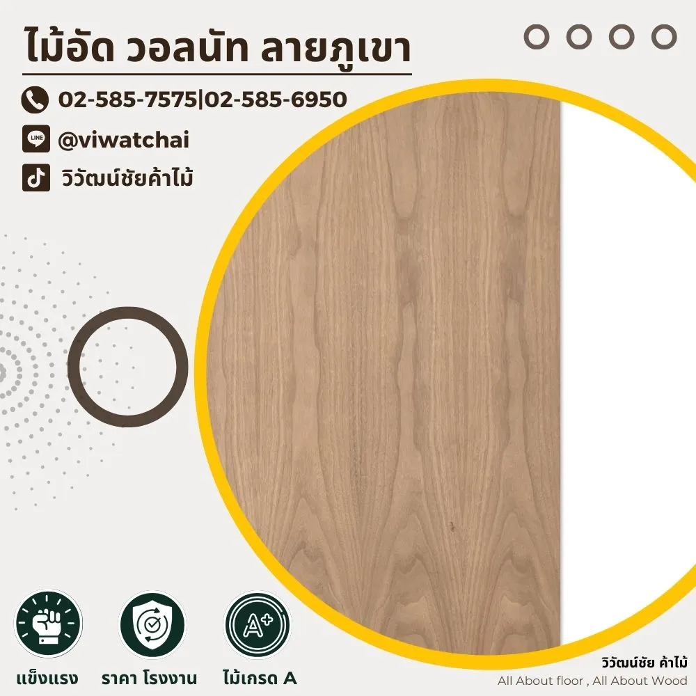 ไม้อัดวอลนัทลายภูเขา สีธรรมชาติ ลายไม้คลื่นเด่นชัด