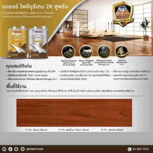 รายละเอียดสินค้า Beger Polyurethane 2K Supreme กึ่งเงา ด้าน เงา สำหรับงานเคลือบไม้คุณภาพสูง