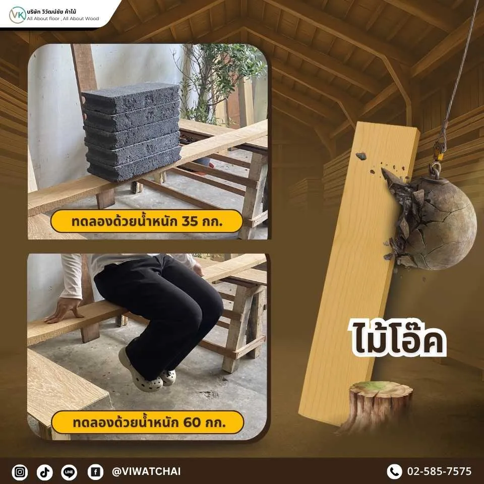 ทดสอบความแข็งแรงของไม้แปรรูปไม้โอ๊ค รับน้ำหนักได้จริงโดยไม่โก่งตัว