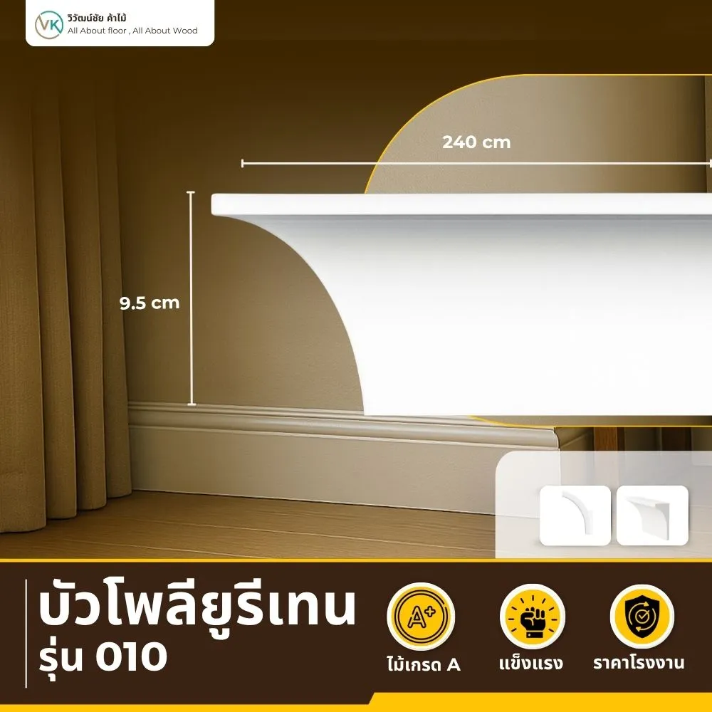 บัว PU A-010 ทรงเรียบเว้าร่องบาง สีขาวด้านสไตล์ Soft Minimal