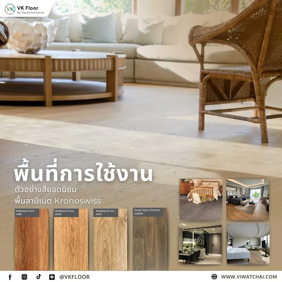 พื้นลามิเนตลายไม้ธรรมชาติ ติดตั้งในห้องนั่งเล่นทันสมัย