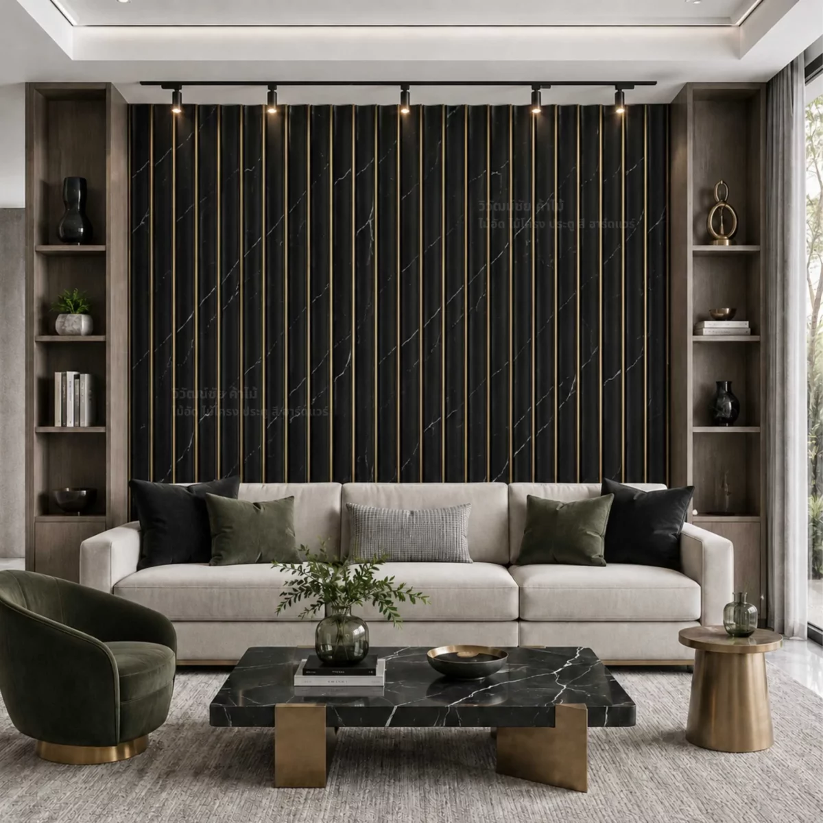 wpc-louver-interior-application ตัวอย่างการใช้งานไม้ระแนง WPC ตกแต่งผนังภายในบ้าน