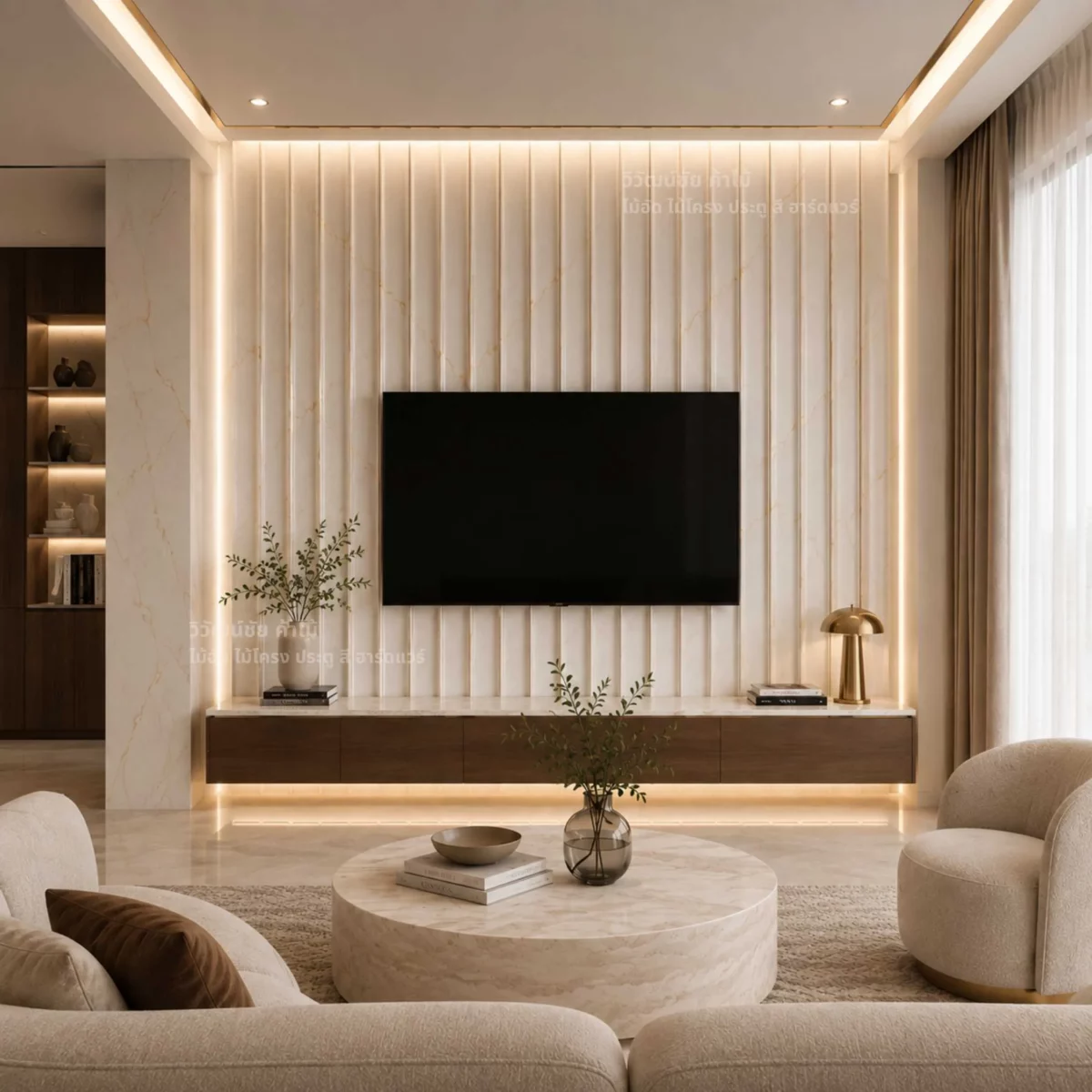 wpc-w-002-interior-application ตัวอย่างการใช้งานไม้ระแนง WPC รุ่น W-002 ตกแต่งผนังภายในบ้าน