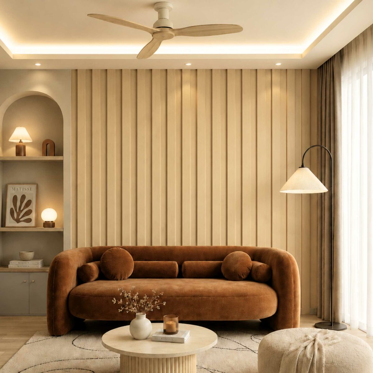 wpc-w-004-interior-application ตัวอย่างการใช้งานไม้ระแนง WPC รุ่น W-004 ตกแต่งผนังภายในบ้าน