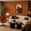 wpc-w-007-teak-wood-interior-application ตัวอย่างการใช้งานไม้ระแนง WPC รุ่น W-007 สี Teak Wood ตกแต่งผนังภายใน