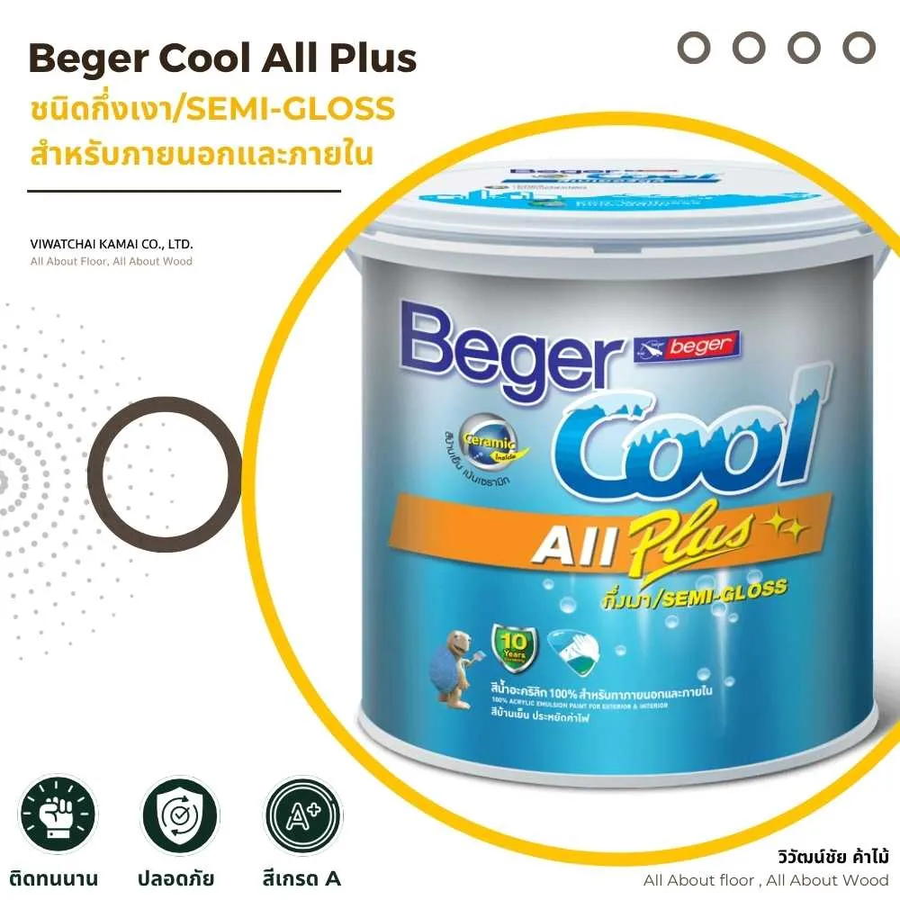 Beger Cool All Plus Semi-Gloss สีทาผนังชนิดกึ่งเงา เหมาะสำหรับงานตกแต่งและปรับปรุงบ้านทั้งภายในและภายนอก ช่วยสร้างลักษณะผนังที่มีมิติจากการสะท้อนแสงของฟิล์มสี