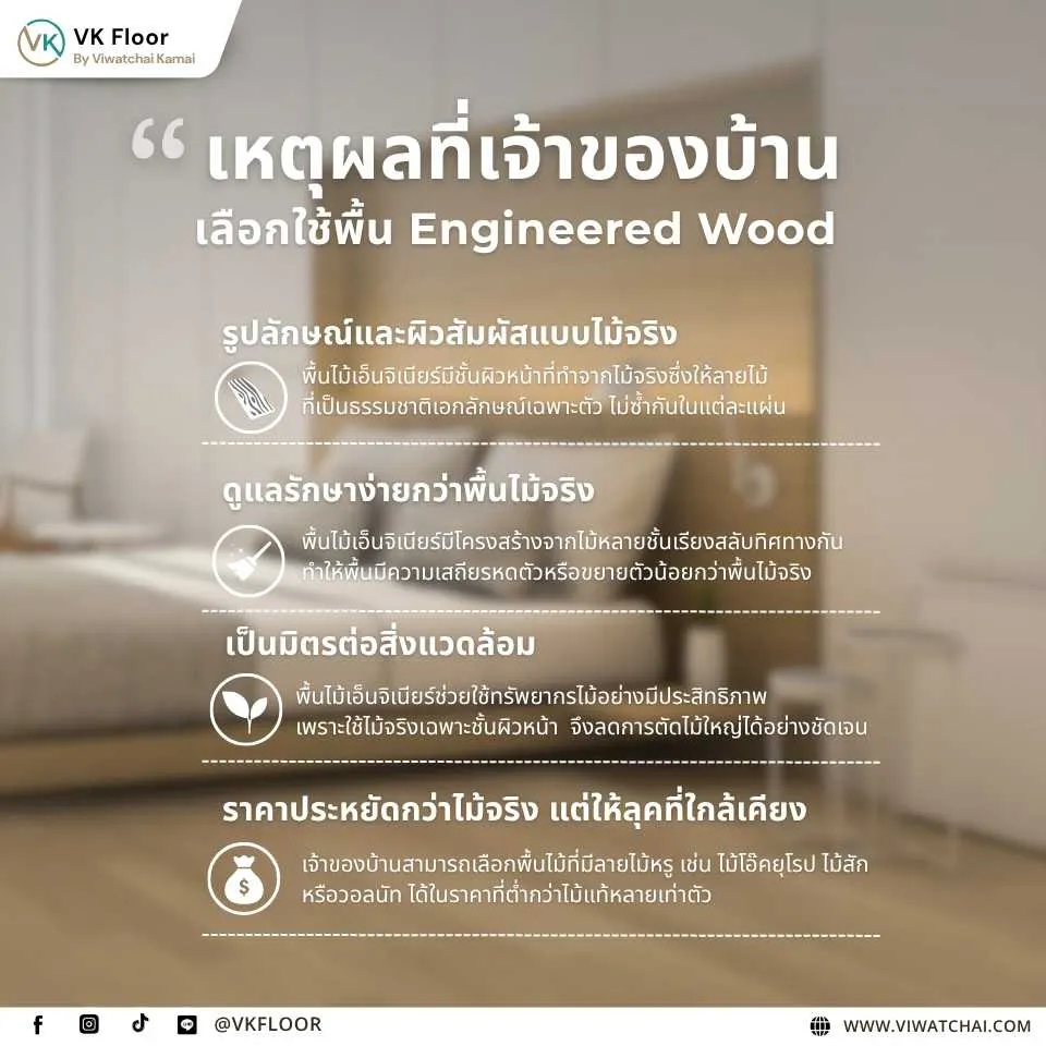 เหตุผลที่เจ้าของบ้านเลือกใช้พื้นไม้เอ็นจิเนียร์ เพราะสวยเหมือนไม้จริง ติดตั้งง่าย และดูแลรักษาง่าย