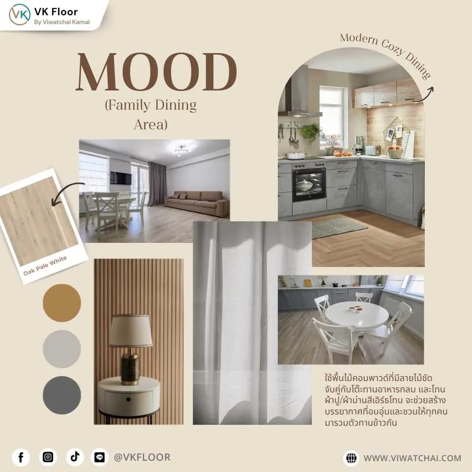 ห้องครัวตกแต่งด้วยพื้นไม้คอมพาวด์ Compound Wood สวยงามและทนทานต่อการใช้งาน