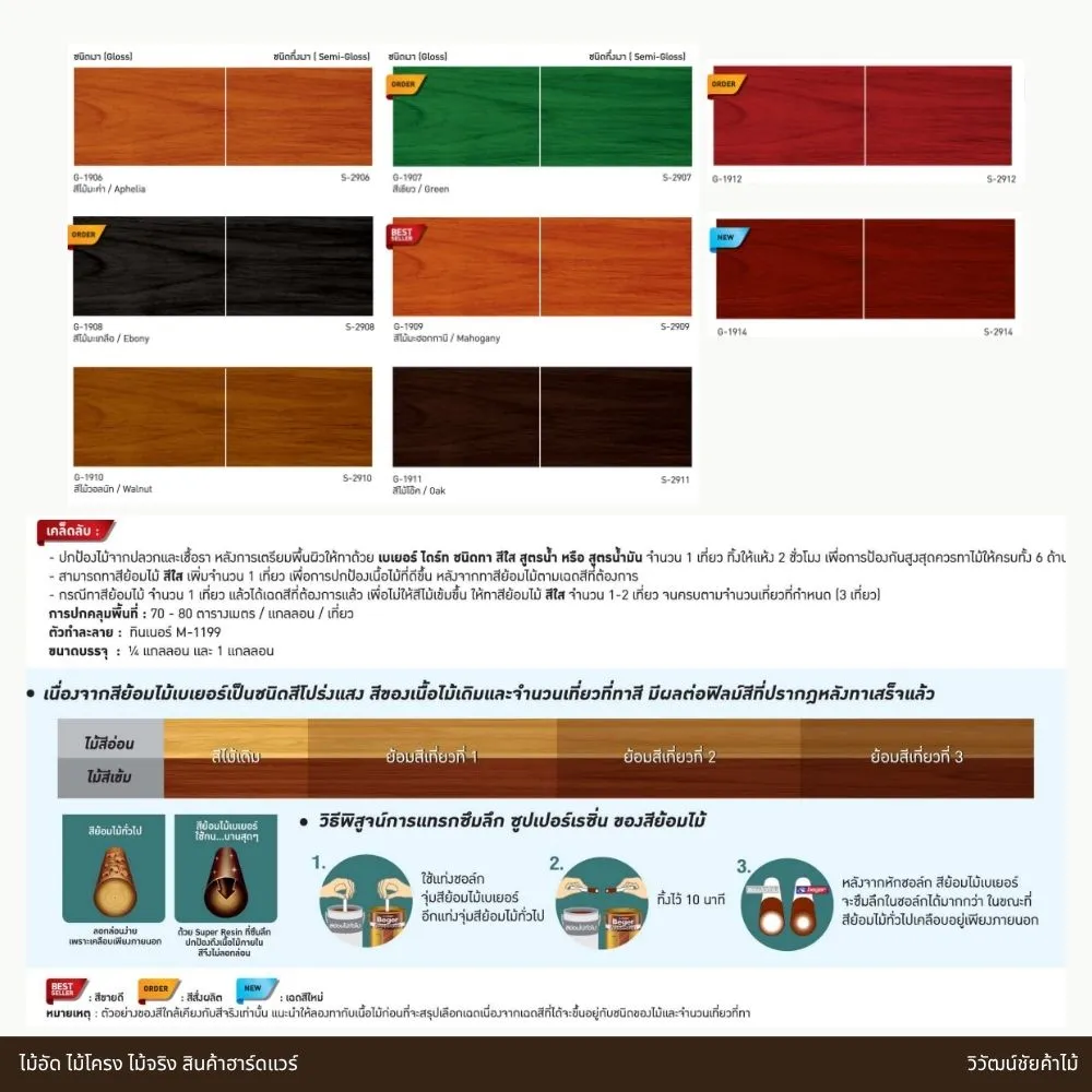 ตารางสีทาไม้เบเยอร์ ชนิดเงาและกึ่งเงา พร้อมเฉดสีต่าง ๆ
