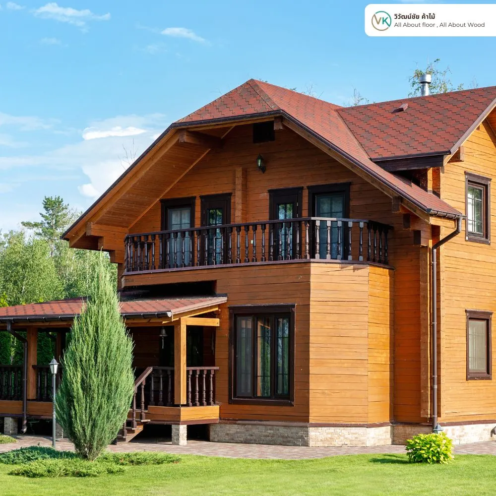 บ้านไม้รีสอร์ทเคลือบด้วย TOA WoodStain Gloss สีไม้สักทอง