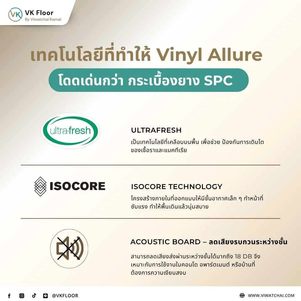 เทคโนโลยีที่ทำให้พื้น Vinyl Allure โดดเด่นกว่าพื้นกระเบื้องยาง SPC ทั้งด้านความยืดหยุ่นและสัมผัสการเดิน