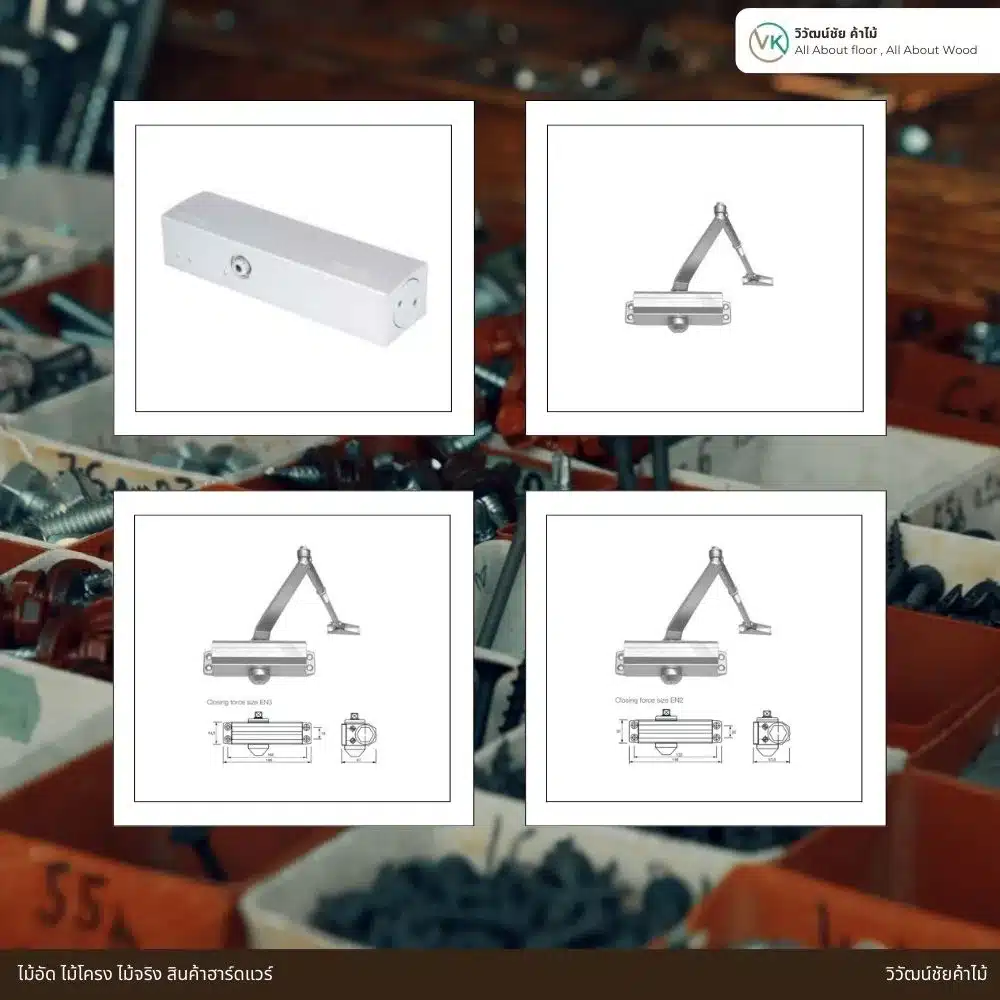 Door Closer Product Set – EN2 - EN3_result Door closer installation on wooden door with hold-open arm