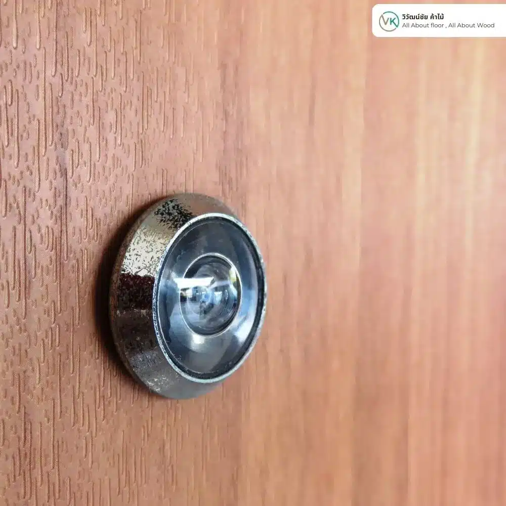 Door Viewer on Light Wood Door_result มือเปิดฝาตาแมวประตูบนประตูไม้จริง