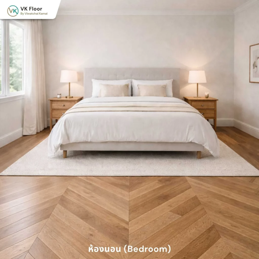 รูปภาพแนะนำไอเดียแต่งห้องด้วยพื้นลายเชฟรอนห้องนอน (Bedroom)