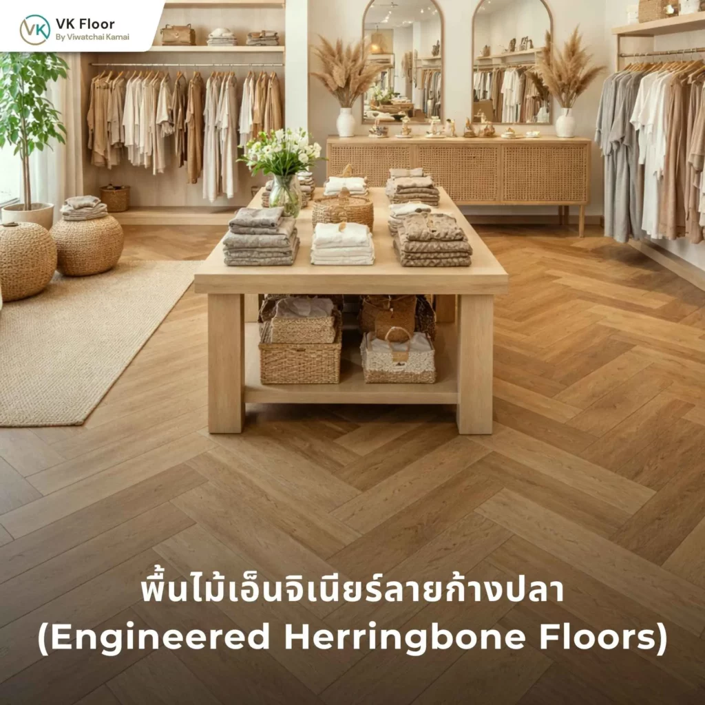 รูปภาพพื้นไม้เอ็นจิเนียร์ลายก้างปลา (Engineered Herringbone Floors)