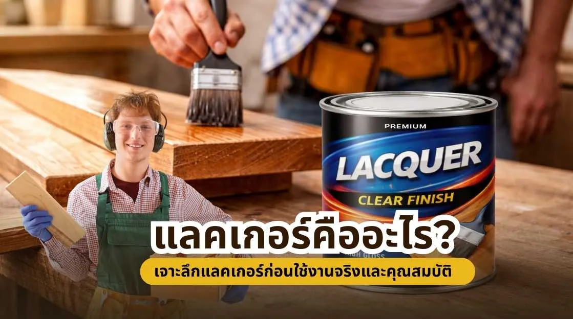 ภาพแสดงการทาแลคเกอร์บนพื้นผิวไม้ พร้อมตัวอย่างฟิล์มเคลือบเงาและด้าน ประกอบบทความ แลคเกอร์ คืออะไร? เจาะลึกแลคเกอร์ก่อนใช้งานจริง คุณสมบัติ ประเภทและวิธีดูแลอย่างมืออาชีพ