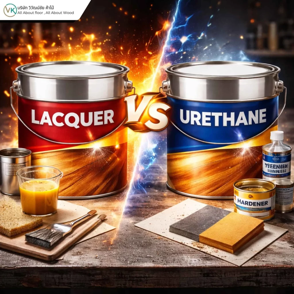 ภาพพื้นไม้และงานไม้ที่เคลือบยูรีเทน แสดงตัวอย่างงานแบบไหนควรเลือกยูรีเทนเพื่อความทนทานและกันรอยขีดข่วน