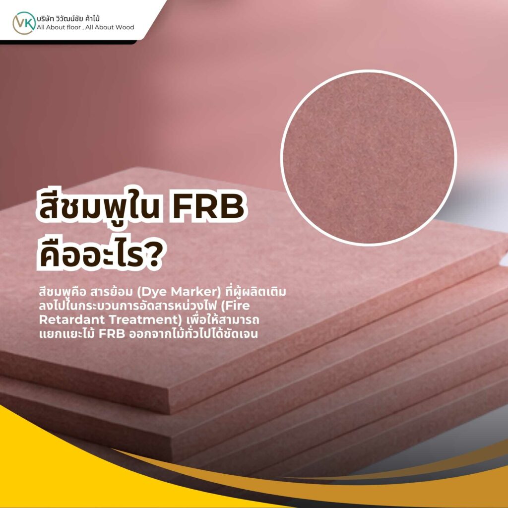 ภาพแผ่นไม้ FRB สีชมพู แสดงคำอธิบายหัวข้อ สีชมพูใน FRB คืออะไร และเกี่ยวข้องกับคุณสมบัติหน่วงไฟ