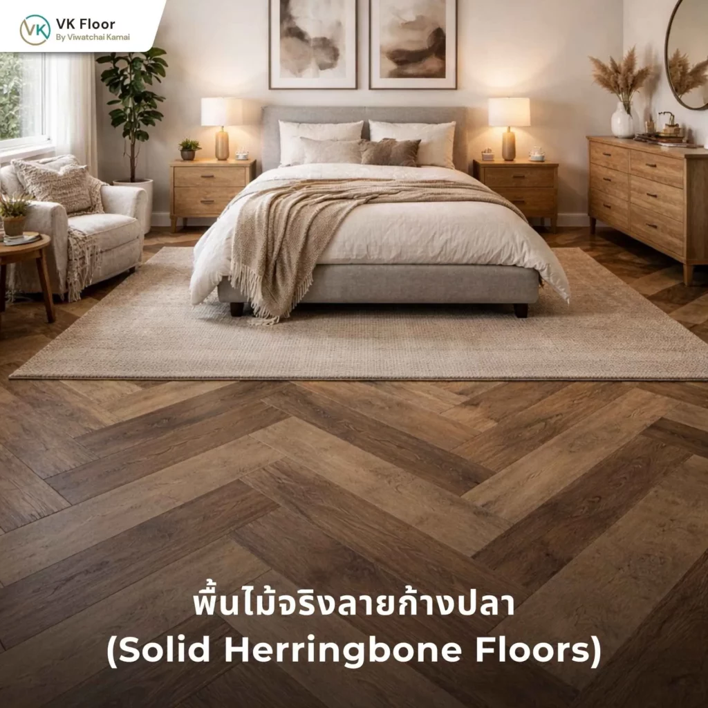 รูปภาพพื้นไม้จริงลายก้างปลา (Solid Herringbone Floors)