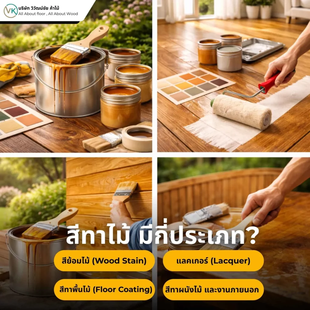 ภาพอินโฟกราฟิกอธิบาย สีทาไม้ มีกี่ประเภท? พร้อมตัวอย่างสีทาไม้แต่ละชนิดสำหรับงานไม้