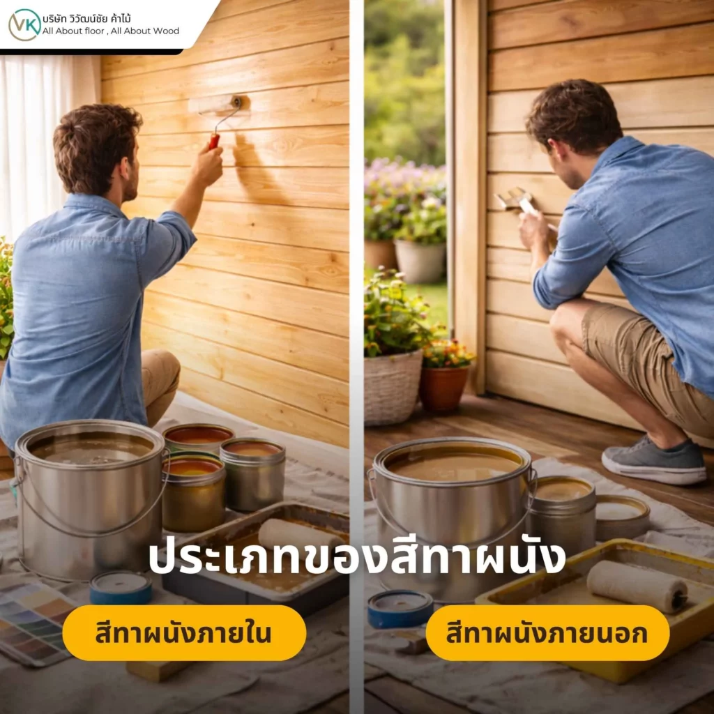 ภาพอธิบายประเภทของสีทาผนัง พร้อมตัวอย่างสีทาผนังภายในและภายนอก