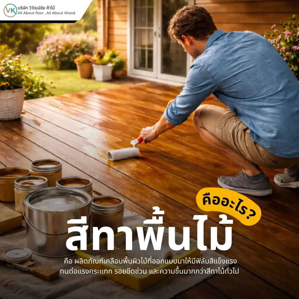 ภาพอธิบายสีทาพื้นไม้ คืออะไร พร้อมตัวอย่างพื้นไม้ที่เคลือบสีเรียบร้อยแล้ว