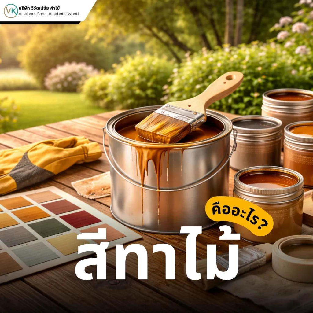 ภาพเปรียบเทียบสีทาไม้ และสีย้อมไม้ ต่างกันอย่างไร แสดงลักษณะพื้นผิวและผลลัพธ์หลังทา