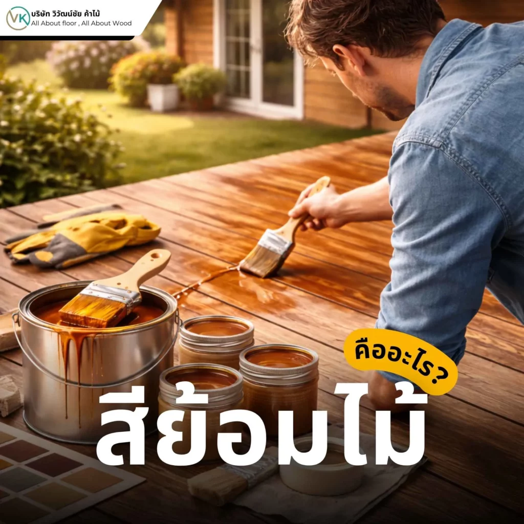 ภาพอธิบายสีย้อมไม้คืออะไร แสดงตัวอย่างพื้นผิวไม้ที่ผ่านการย้อมสีโดยยังคงเห็นลายไม้ธรรมชาติ