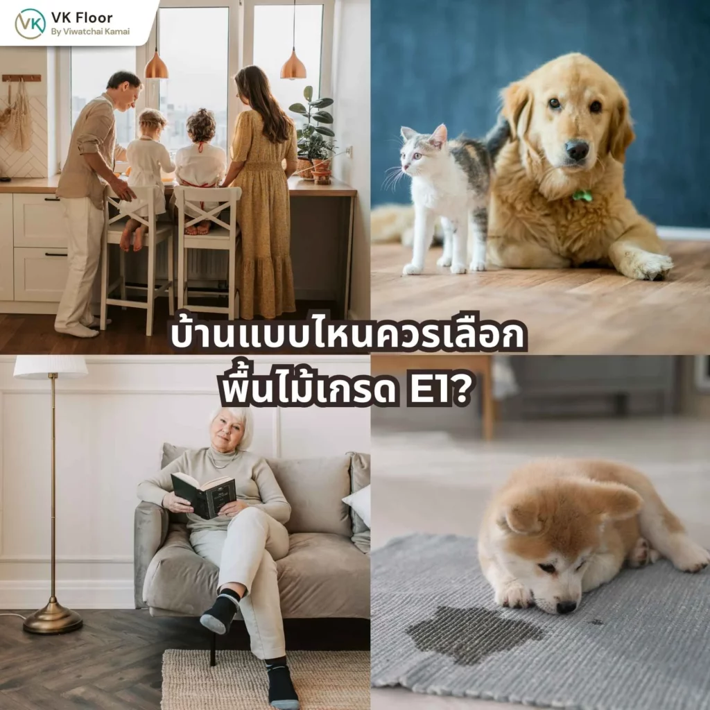 ภาพอธิบายบ้านแบบไหนควรเลือกพื้นไม้เกรด E1 พร้อมตัวอย่างบ้านและคอนโดที่ใส่ใจสุขภาพ