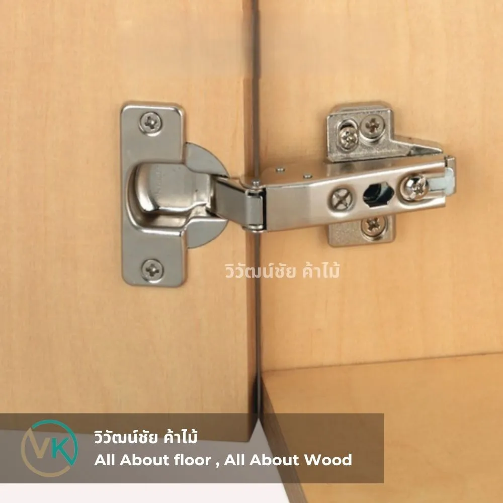 35mm-overlay-cup-hinge-application ตัวอย่างการติดตั้งบานพับถ้วย ทับขอบ 35 มม. แสดงตำแหน่งและลักษณะของอุปกรณ์เมื่อใช้งานจริง