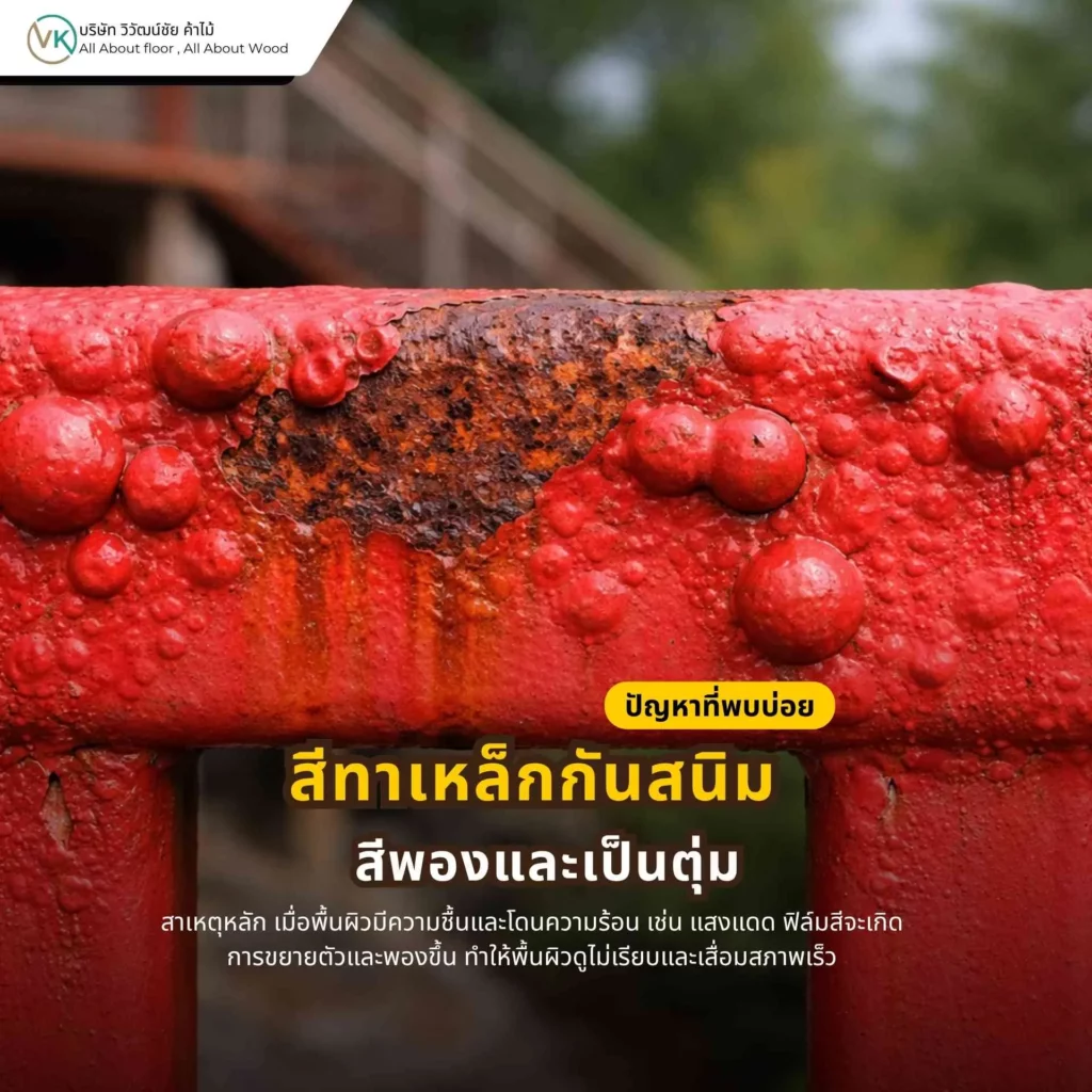 สีทาเหล็กกันสนิมพองและเป็นตุ่ม จากความชื้นใต้ชั้นสีที่มองไม่เห็น