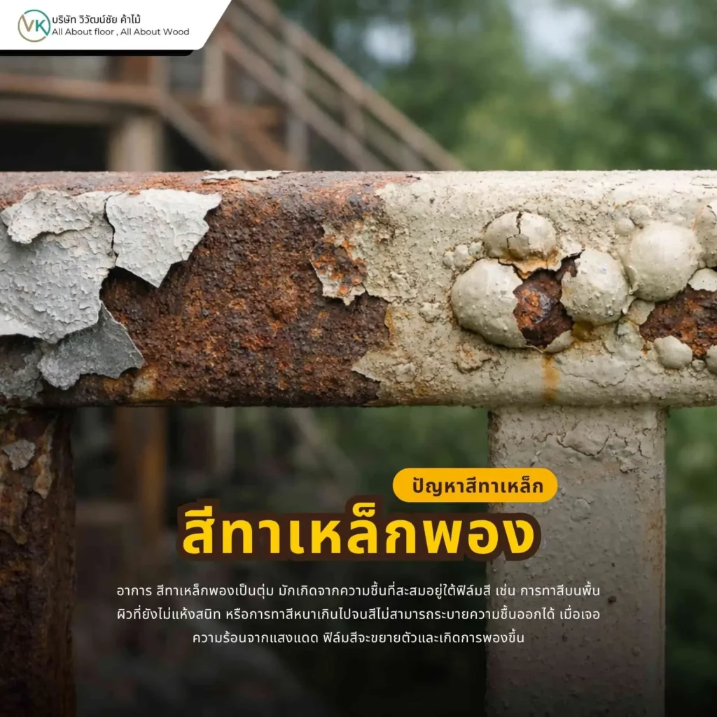 สีทาเหล็กพองหรือเป็นตุ่มบนผิวเหล็กเกิดจากความชื้นหรือการทาสีผิดขั้นตอน