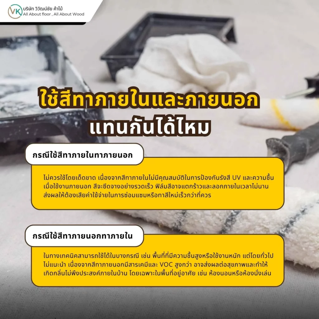 ใช้สีทาภายในและสีทาภายนอกแทนกันได้หรือไม่ พร้อมเปรียบเทียบข้อจำกัดในการใช้งาน