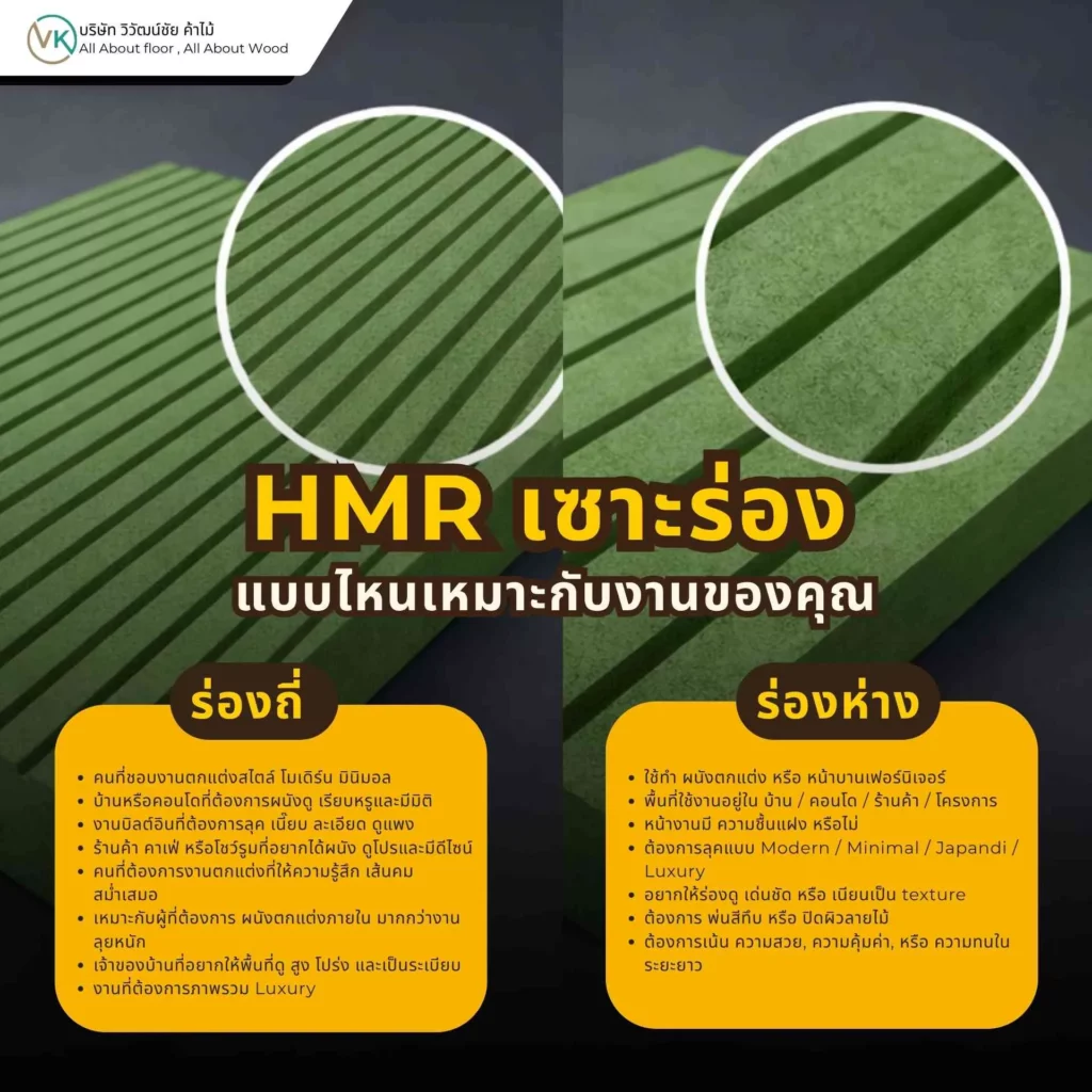 เลือก HMR เซาะร่องแบบร่องถี่หรือร่องห่างให้เหมาะกับงานผนังตกแต่งและสไตล์ภายใน